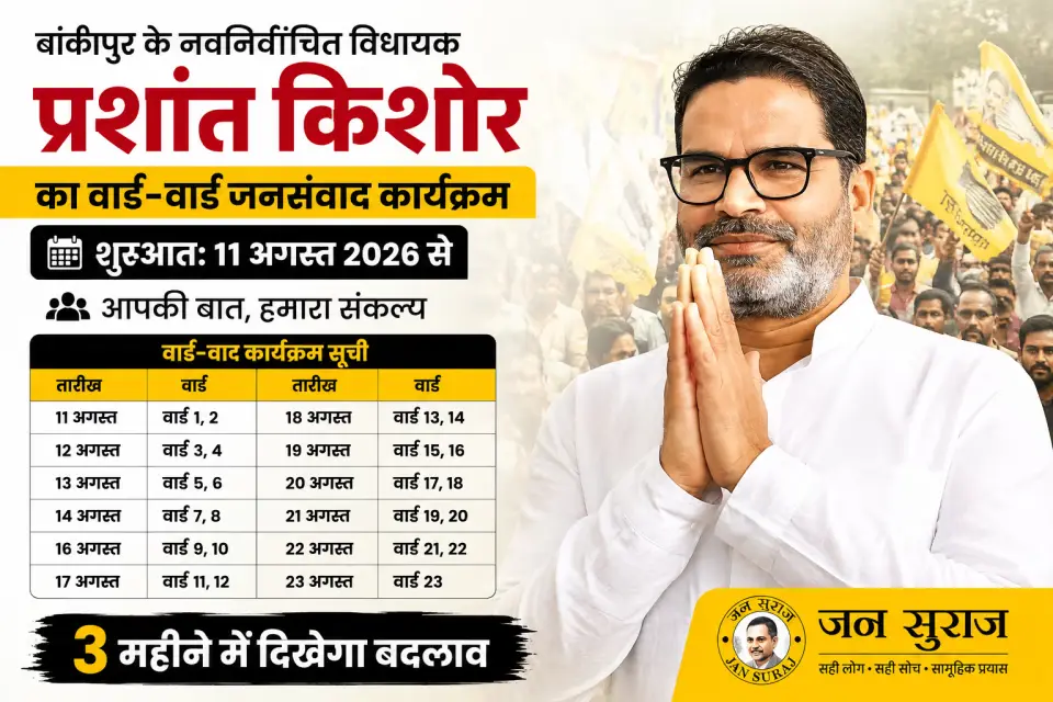 बांकीपुर के नवनिर्वाचित विधायक प्रशांत किशोर 11 अगस्त से शुरू करेंगे वार्ड-वार्ड जनसंवाद अभियान